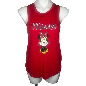 Disney Red Minnie Mouse Sleeveless Crossover Shirt Medium Open Back Peak Hole